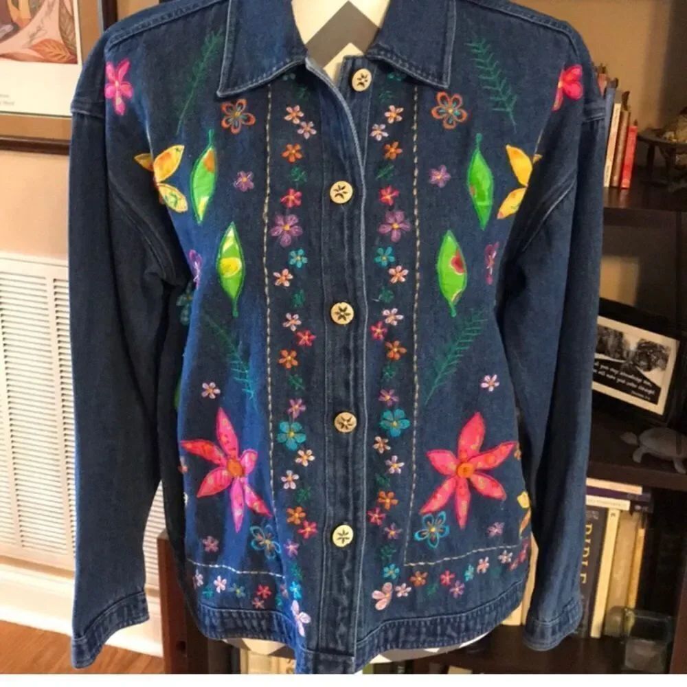 New Directions Embroidered Denim Jacket Small - Picture 2 of 9